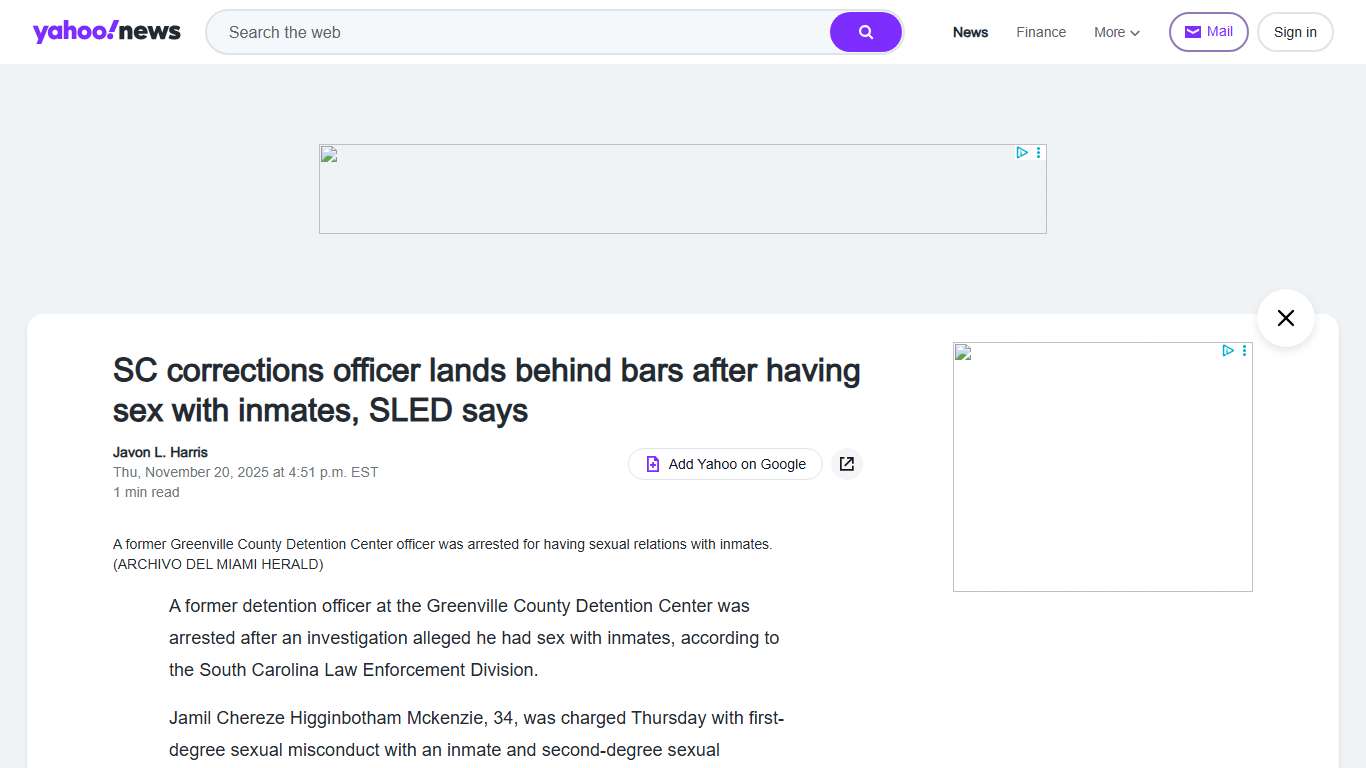 SC corrections officer lands behind bars after having sex with inmates, SLED says - Yahoo News Canada